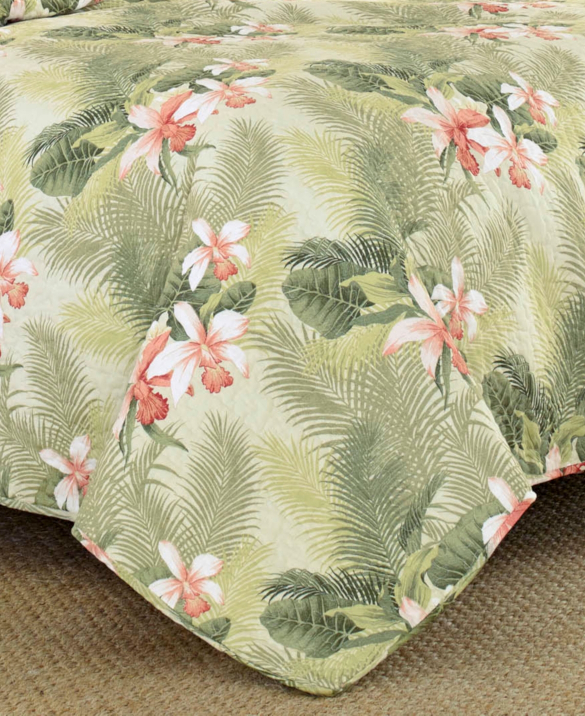 Tommy Bahama Tropical Orchid Palm Reversible 3 Piece Quilt Set, Full/Queen