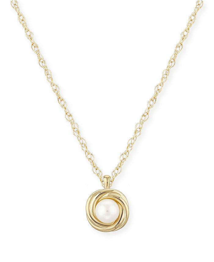Macy's - Love Knot Pearl (5 mm) Necklace Set in 14k Gold