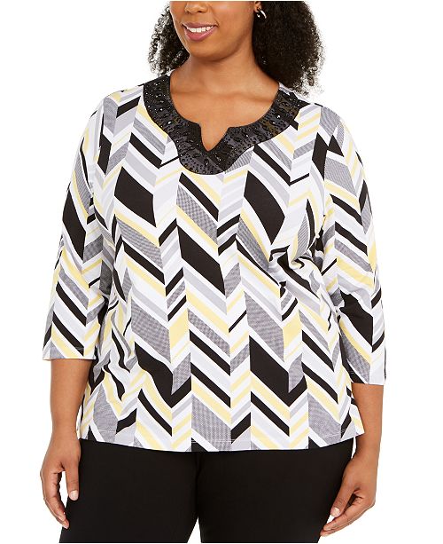 Alfred Dunner Plus Size Riverside Drive Beaded Geometric Print