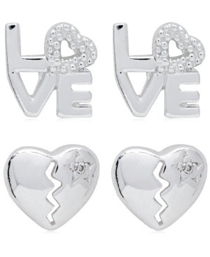 image of Link Up 2-Piece Set Love and Broken Heart Sterling Silver Stud Earrings