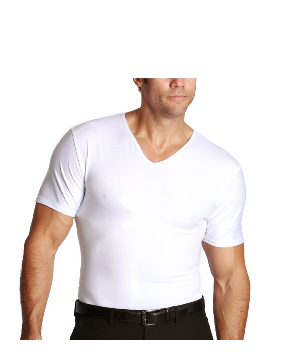 Insta Slim Men's Compression Short Sleeve V-Neck T-Shirt - White