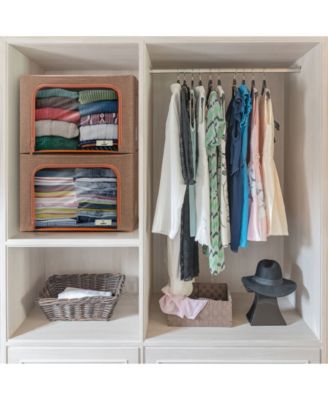 2 Pack Medium Foldable Storage Box - Metal Frame, Oxford Fabric, Large Window & Handles - Organization for Bedroom, Linens & Clothes