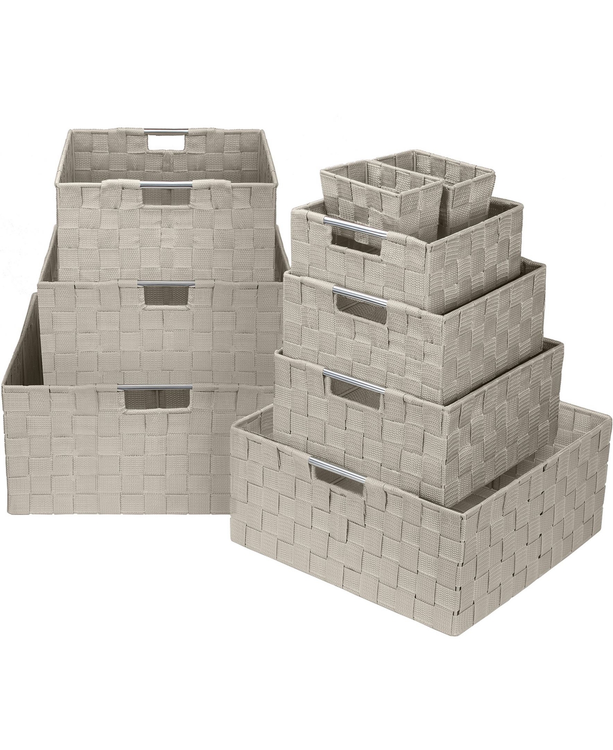 Sorbus 9 Piece Stackable Woven Basket Organizer Set with Built-In Carry Handles - Stylish Storage for any room in the household (Gray)