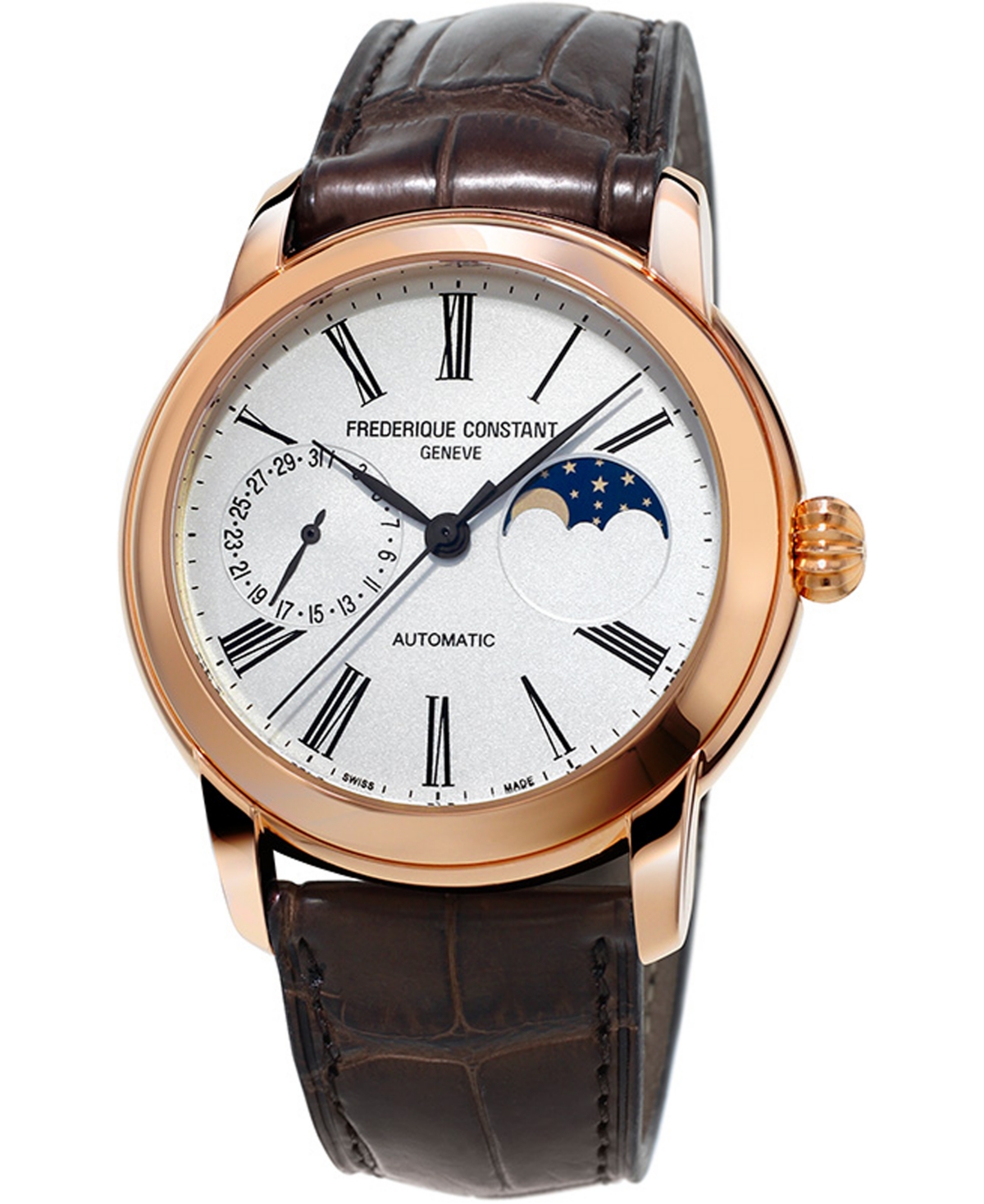 Frederique Constant Men's Swiss Automatic Classic Moonphase Manufacture Brown Leather Strap Watch 42mm