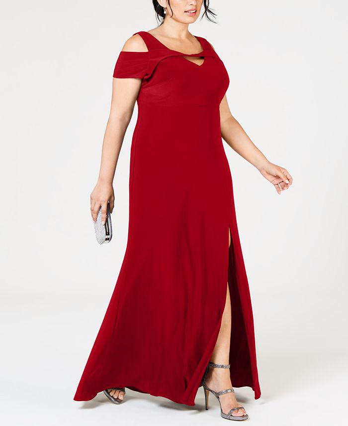 Nightway Plus Size Cold-Shoulder Keyhole Gown & Reviews - Dresses ...
