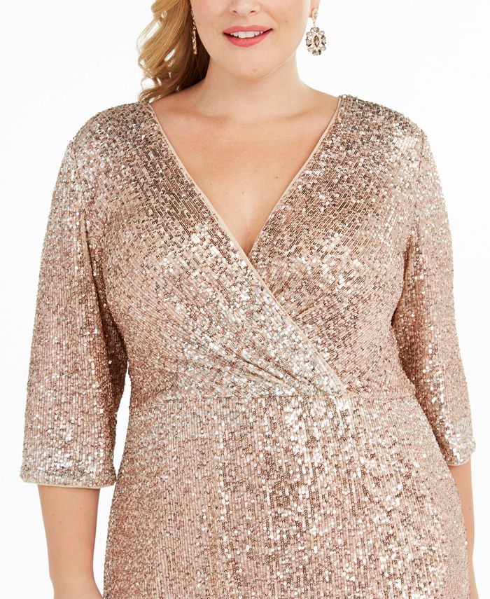 r & m richards plus size sequined godet gown