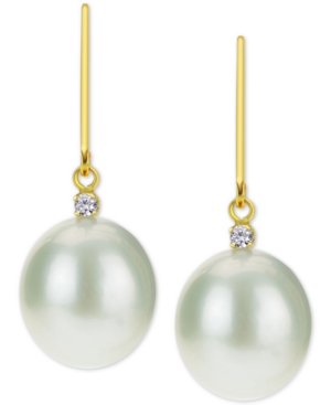 image of Cultured Baroque Freshwater Pearl (12mm) & Diamond (1/20 ct. t.w.) Drop Earrings in 14k Gold
