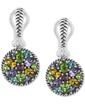 image of Effy Multi-Gemstone Cluster Drop Earrings (3-7/8 ct. t.w.) in Sterling Silver