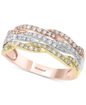 image of Effy Diamond Multi-Row Tricolor Statement Ring (1/3 ct. t.w.) in 14k Gold, White Gold & Rose Gold