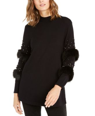 Alfani Embellished Faux-Fur-Trim Sweater, Created for Macy's - Macy's