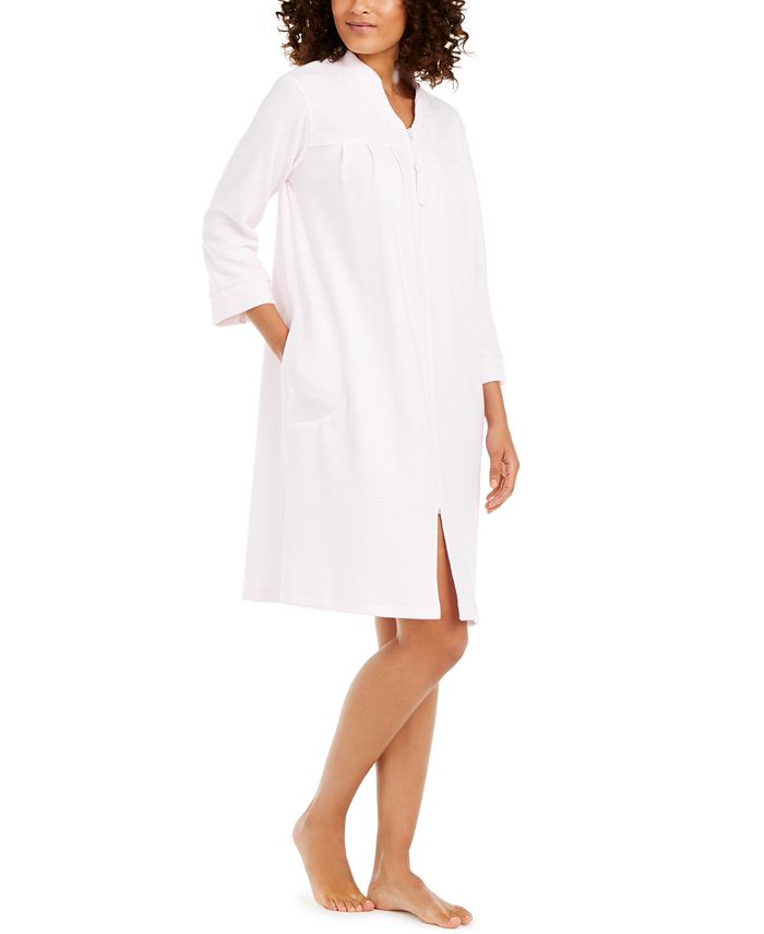 Miss Elaine Women's Brushed Waffle Embroidered Zipper Robe Macy's
