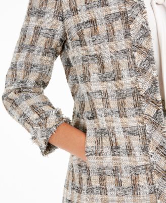 Anne Klein Fringed Tweed Long Topper Jacket