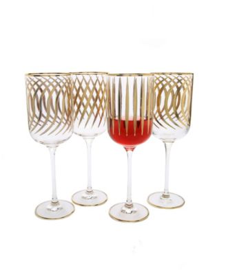 Set of 4 Mix and Match Design Water Glasses with 24K Gold Design