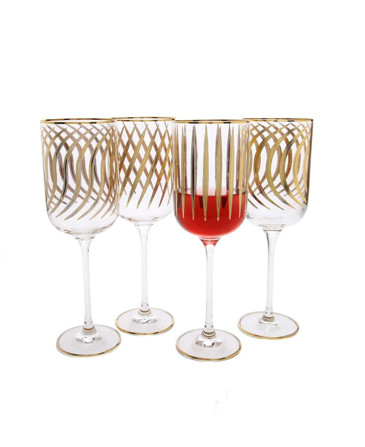 Classic Touch Set of 4 Mix and Match Design Water Glasses with 24KDesign - Gold