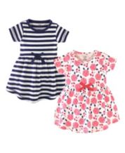 Touched by Nature Baby and Toddler Girl Organic Cotton Short-Sleeve Dresses  2pk, Rose and Berries, 9-12 Months 