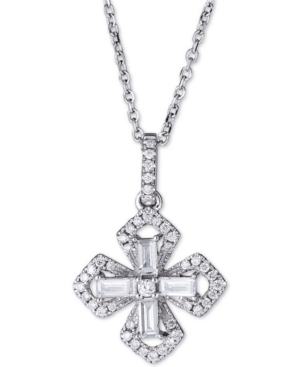 image of Diamond Openwork Baguette Pendant Necklace (1/3 ct. t.w.) in 14k White Gold, 16