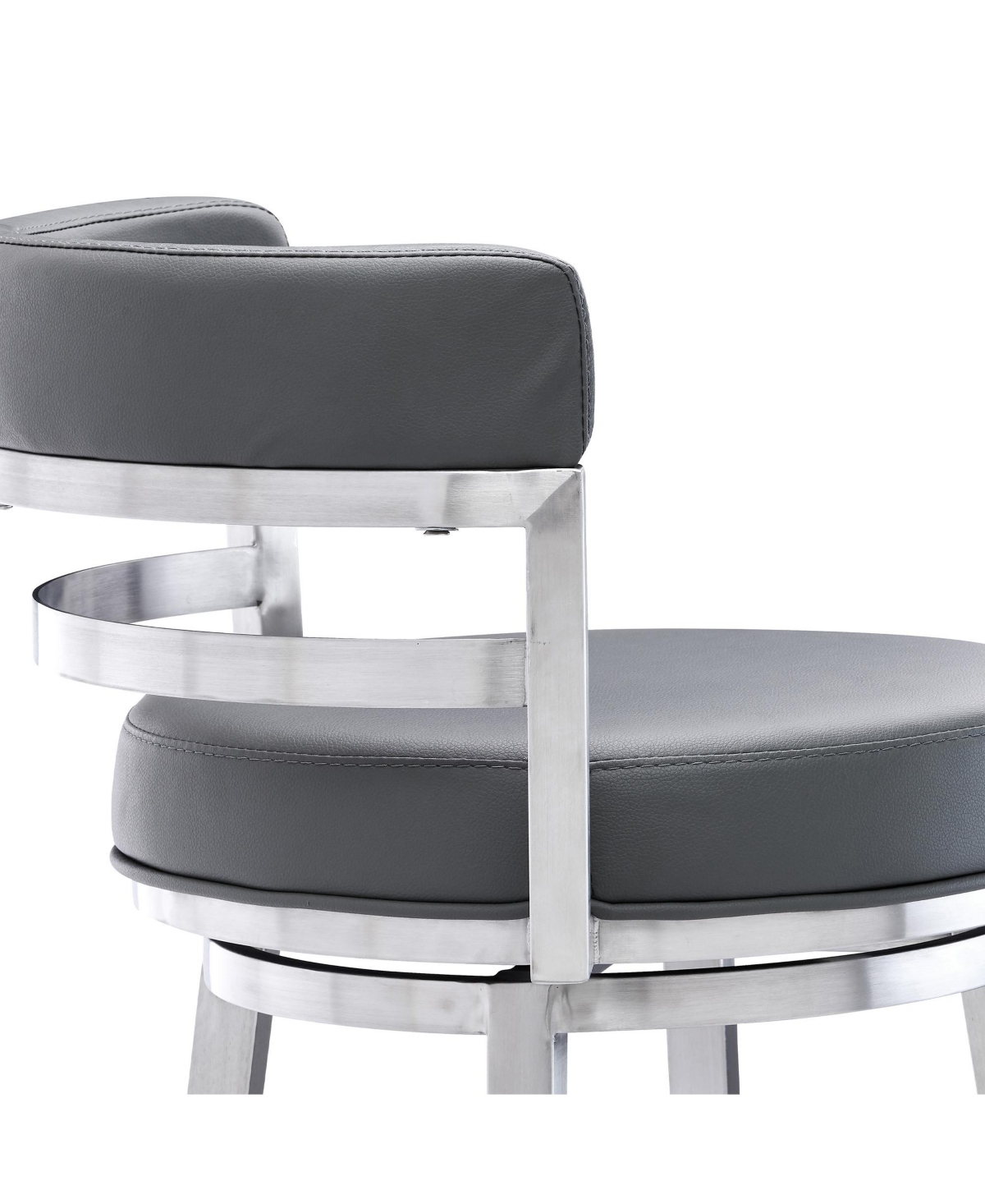Armen Living Madrid 30" Bar Height Swivel Gray Artificial Leather And Brushed Stainless Steel Bar Stool In Gray