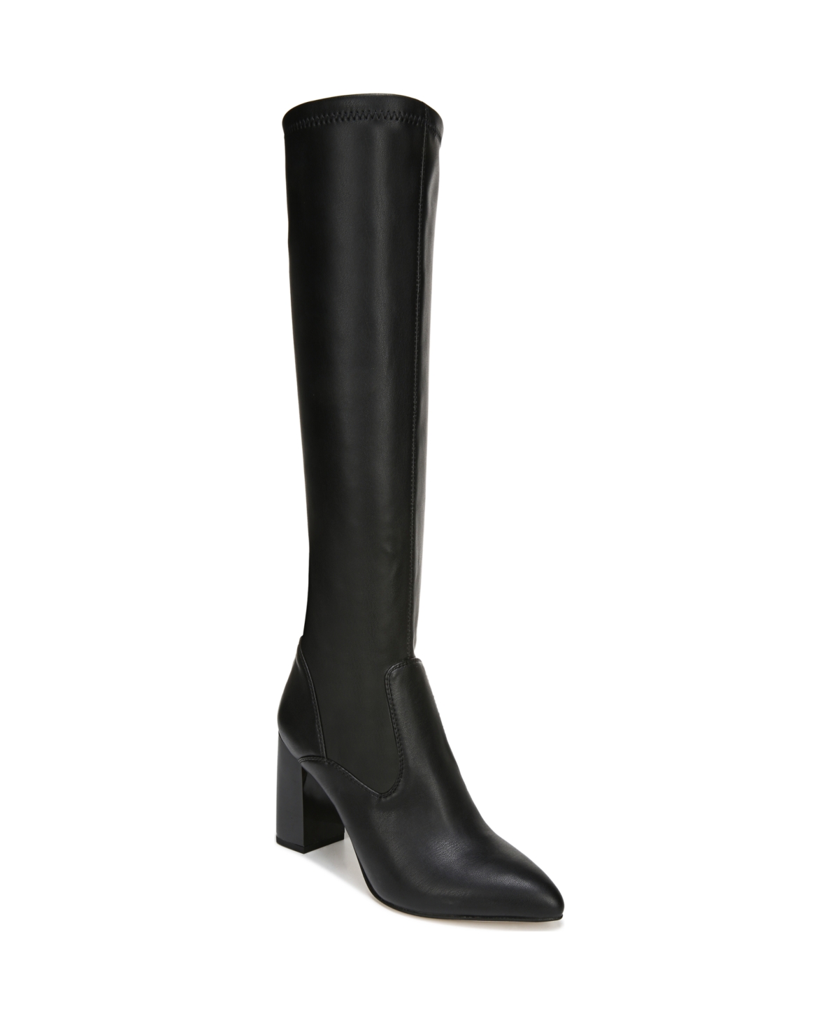 Women's Katherine Block Heel Pointed Toe Knee High Boots - Black Faux Leather