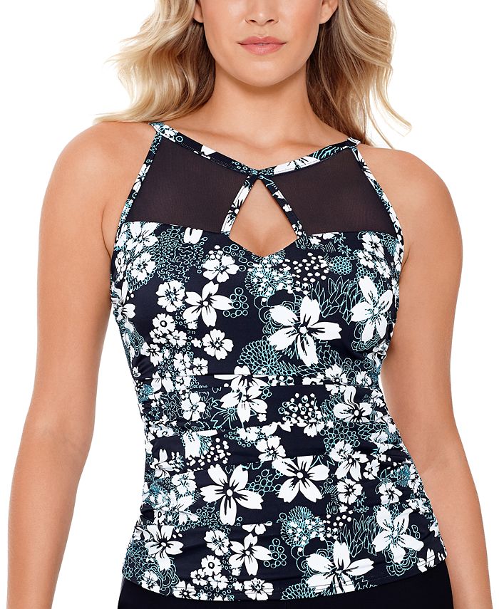 Swim Solutions Sea Confetti Printed MeshTrim Tummy Control Underwire