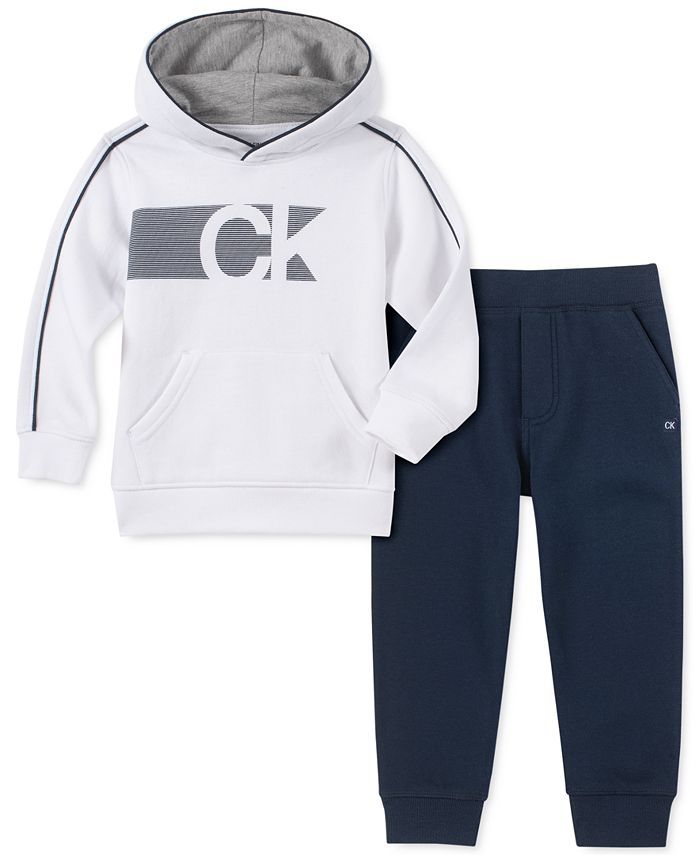 Calvin Klein Little Boys 2-Pc. Fleece Logo Hoodie & Sweatpants Set - Macy's