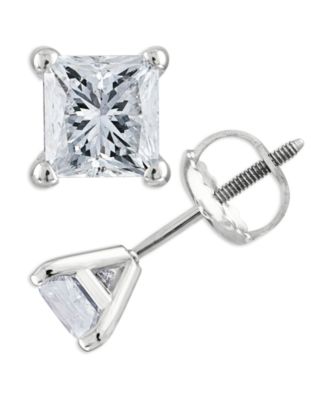 2 carat diamond stud earrings princess cut