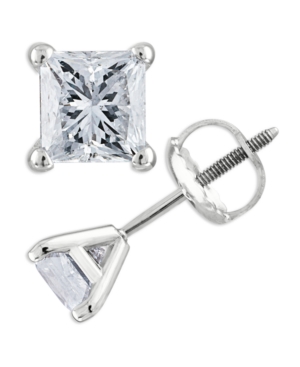 image of Certified 1/2 ct. t.w. Princess-Cut Diamond Stud Earrings in 14k White Gold