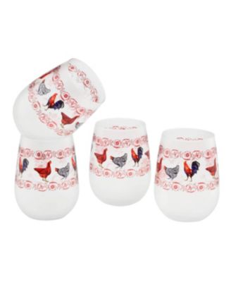 Culver - French Country Chickens Wine Glass 15-oz Set of 4