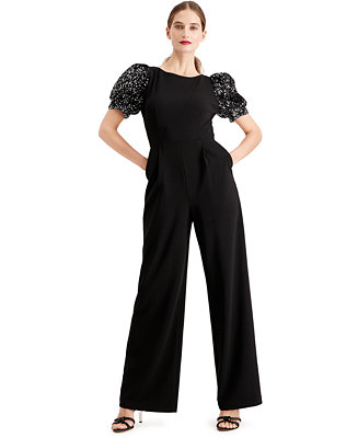 Calvin Klein Sequined Puff-Sleeve Jumpsuit - Macy's