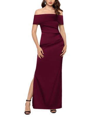 betsy and adam satin fit and flare gown
