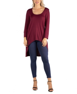 image of 24Seven Comfort Apparel Women Long Sleeve High Low Rounded Hemline Tunic Top
