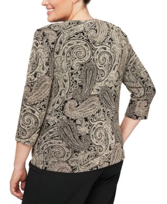 Plus Size Glitter-Print Jacket & Top Set