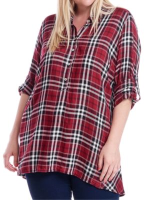 plus size red button up shirt