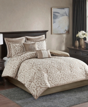 Madison Park Odette California King 8 Piece Jacquard Comforter Set Bedding In Tan