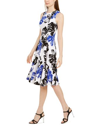 Calvin Klein Big Floral Printed Midi Dress & Reviews - Dresses - Women ...