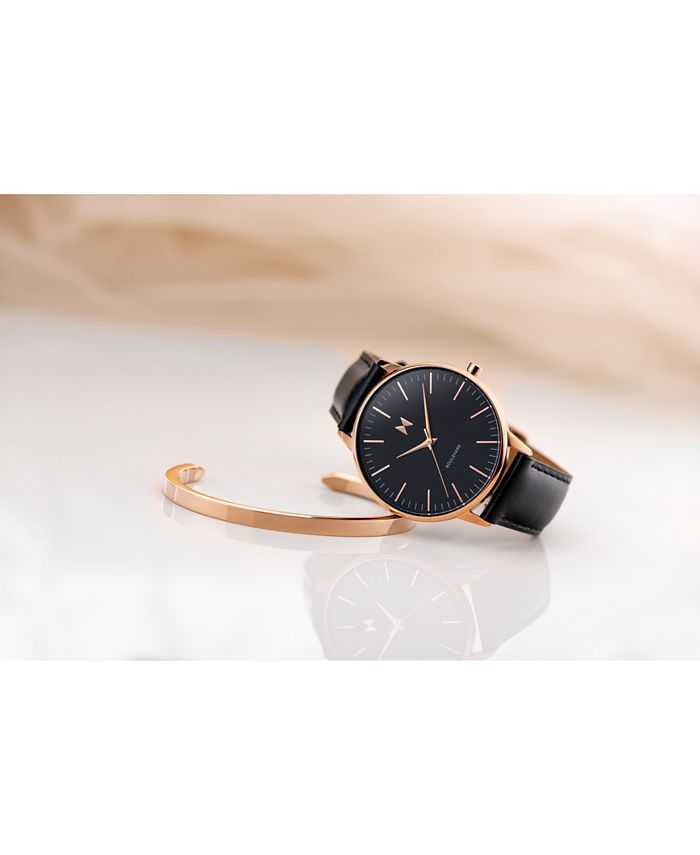 MVMT Women s Boulevard Santa Monica Black Leather Watch Set 38mm