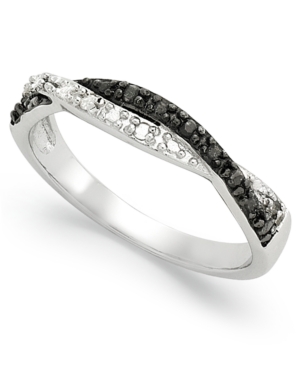 image of Black and White Diamond Weave Ring in Sterling Silver (1/10 ct. t.w.)