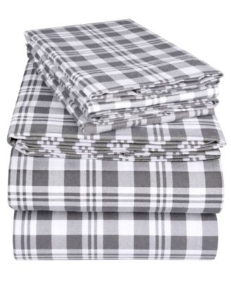 Grey Plaid 100/% Cotton Flannel Sheet Set by EnvioHome