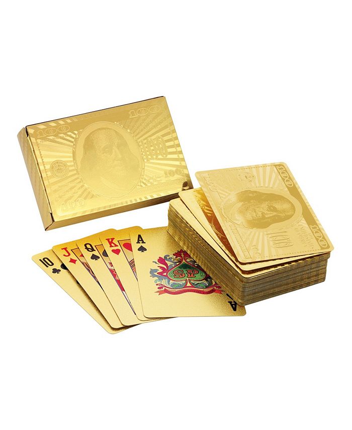 Big Texas Mall 24k Gold Original Ben Franklin $100 Bill Poker Playing Cards w/Gold Plated Collectible Bitcoin Coin for Place Setting Cards Real Gold Professional Quality Gold Foil Plated Prestige Set 