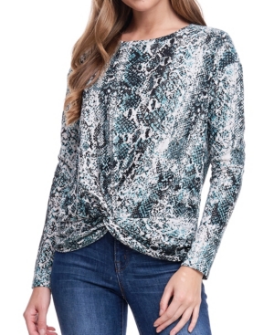 image of Fever Long Sleeve Print Knot Top
