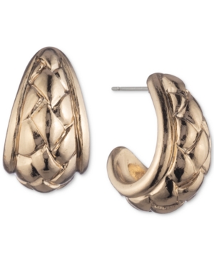 image of Anne Klein Small Basket Weave Textured Open Hoop Earrings, 1/2