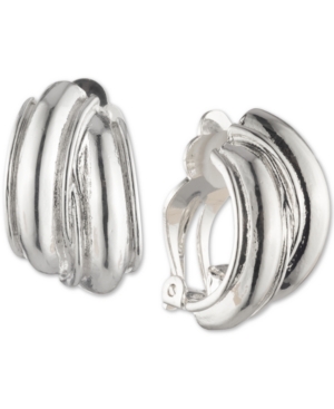 image of Anne Klein Silver-Tone Small Hoop Button E-z Comfort Clip-On Earrings, 1