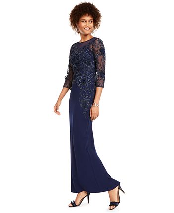 Adrianna Papell Sequined Illusion-Yoke Column Gown - Macy's