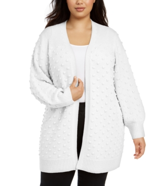 Calvin Klein Plus Size Popcorn Cardigan Sweater In Soft White
