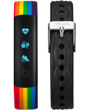 ITOUCH ITOUCH UNISEX SLIM INTERCHANGEABLE RAINBOW & BLACK SILICONE STRAPS ACTIVITY TRACKER 13X39MM