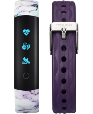ITOUCH ITOUCH WOMEN'S SLIM INTERCHANGEABLE WHITE PRINTED & PURPLE SILICONE STRAPS ACTIVITY TRACKER 13X39MM