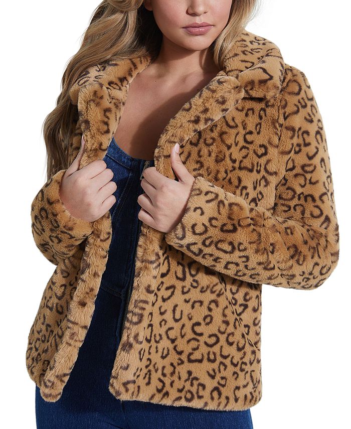 kaos afstemning specielt GUESS Reckless Animal-Print Faux-Fur Coat - Macy's