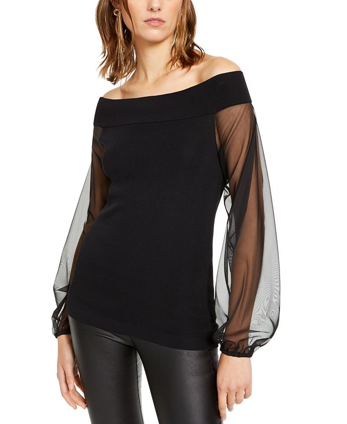 INC International Concepts INC Off-The-Shoulder Sheer-Sleeve Sweater ...