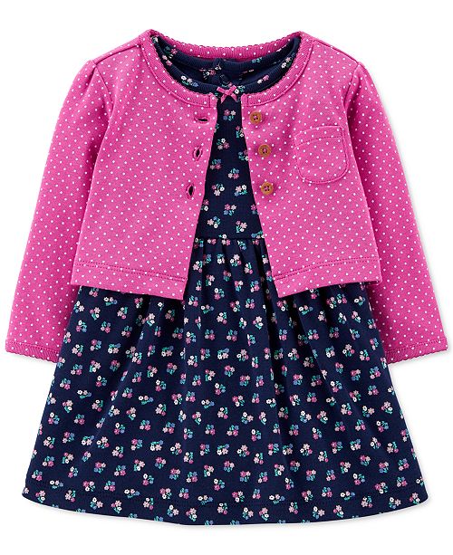 Carter S Baby Girls 2 Pc Cotton Floral Print Bodysuit Dress