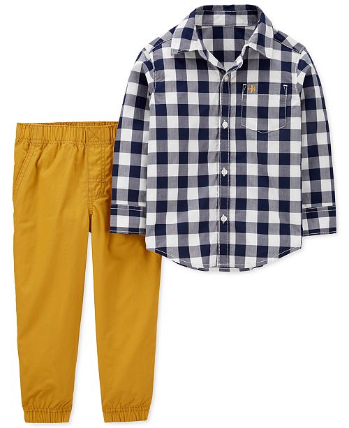 Carter S Baby Boys 2 Pc Cotton Gingham Print Shirt Pants Set