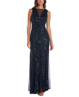 Nightway Illusion-Trim Sequin Gown - Macy's